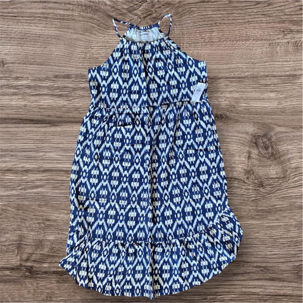 NWT Old Navy Girls Blue and White Patterned Kids Sleevless Dress Size 8